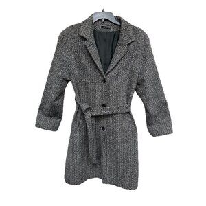 Halston 100% Wool Women’s Belted Tweed Coat Size 10 Old Money Classic Style